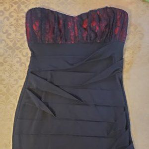 City Triangles Strapless Red Lace & Black Tiered Minidress